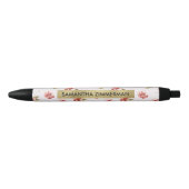 Stylo Noir Jardin floral d'aquarelle rose (Devant)