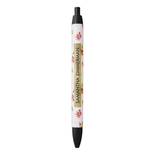 Stylo Noir Jardin floral d'aquarelle rose (devant Vertical)