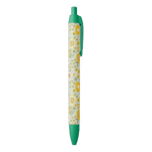 Stylo Noir Jardin Floral Jaune Motif