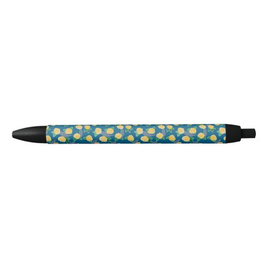 Stylo Noir Jardin rose jaune motif (Devant)