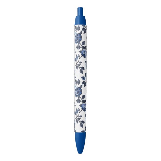 Stylo Noir Jardins Floraux Bleus (devant Vertical)