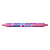 Stylo Noir Joli bleu rose fleurs motif (Dos)