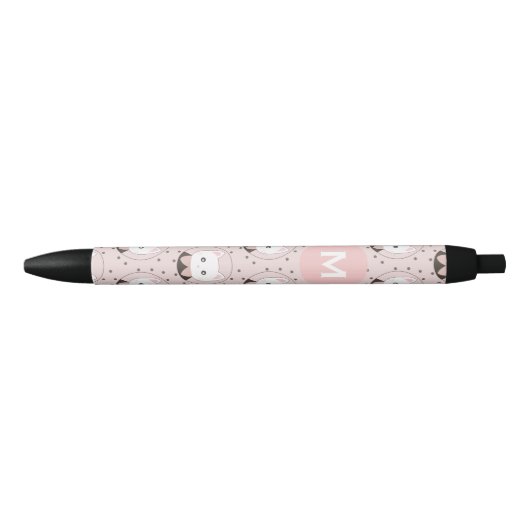Stylo Noir Joli Chat Face Rose Dotty Motif Monogramme (Devant)