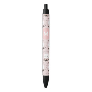 Stylo Noir Joli Chat Face Rose Dotty Motif Monogramme