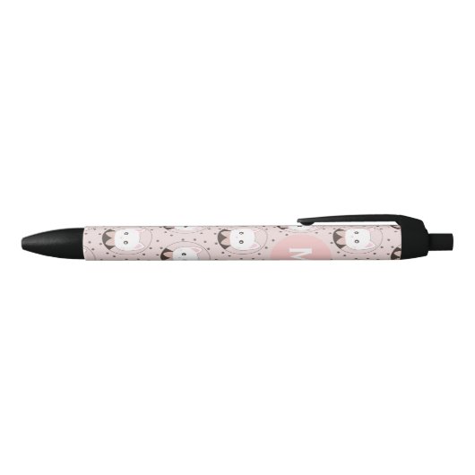 Stylo Noir Joli Chat Face Rose Dotty Motif Monogramme (Haut)