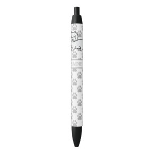 Stylo Noir Joli chien de dessin animé Westie avec nom et patt