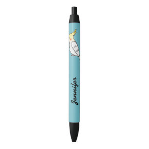 Stylo Noir Joli dessin animé de cockatiel lutino avec nom