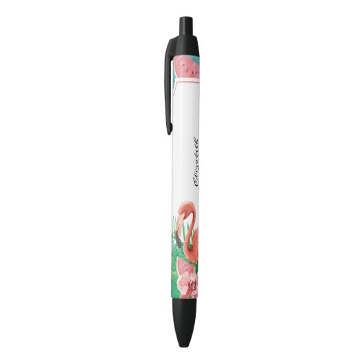 Stylo Noir Joli Flamant Rose Tropical Pastèque (Haut (Vertical))