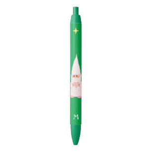 Stylo Noir Joli gnome tenant un cœur et un monogramme sur fon