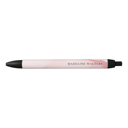 Stylo Noir Joli monogramme aquarelle rose unique (Devant)