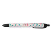 Stylo Noir Joli Monogramme Feuille tropical Flamant rose rose (Bas)