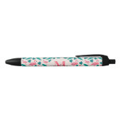 Stylo Noir Joli Monogramme Feuille tropical Flamant rose rose (Haut)