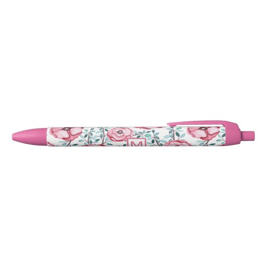 Stylo Noir Joli monogramme rose floral (Haut)