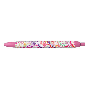 Stylo Noir Joli motif de fleurs colorées classiques