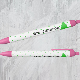 Stylo Noir Joli nom d'enseignant, pois verts, arbre