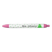 Stylo Noir Joli nom d'enseignant, pois verts, arbre (Devant)