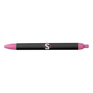 Stylo Noir Joli nom et monogramme Noir blanc et rose