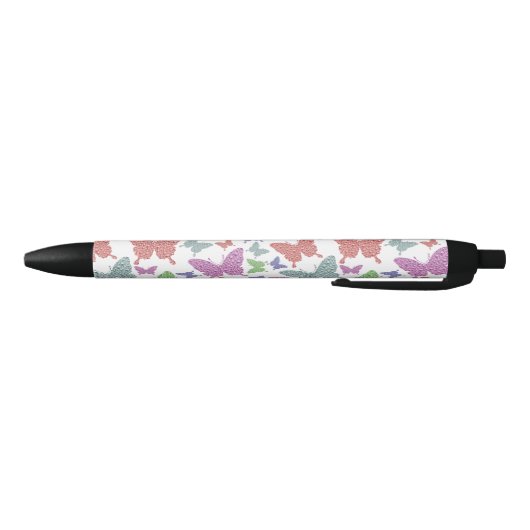 Stylo Noir Joli papillon pastel sur blanc (Bas)