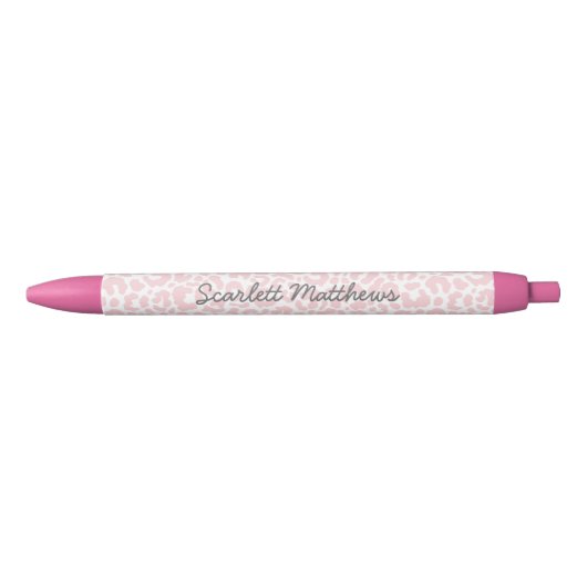 Stylo Noir Joli Pastel Empreinte de léopard Motif rose Nom (Devant)