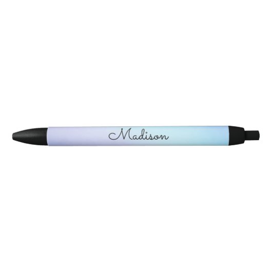 Stylo Noir Joli Pastel Ombre Purple Aqua Nom Cursif (Devant)