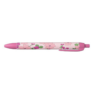 Stylo Noir Joli vintage floral dans rose et violet doux