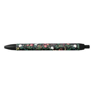 Stylo Noir Jolie aquarelle Floral Noir Botanique