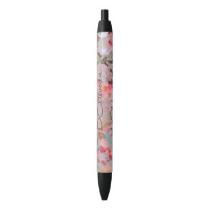 Stylo Noir Jolie "Croyez en vous-même" citation rose florale