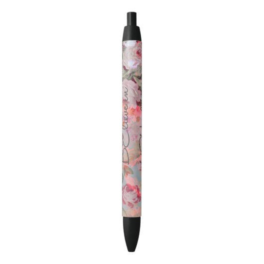 Stylo Noir Jolie "Croyez en vous-même" citation rose florale (devant Vertical)