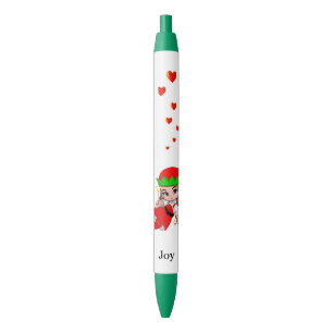 Stylo Noir Jolie fée avec des cœurs d'amour sur fond blanc
