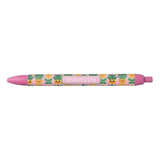 Stylo Noir Jolie impression de plante en pot personnalisable