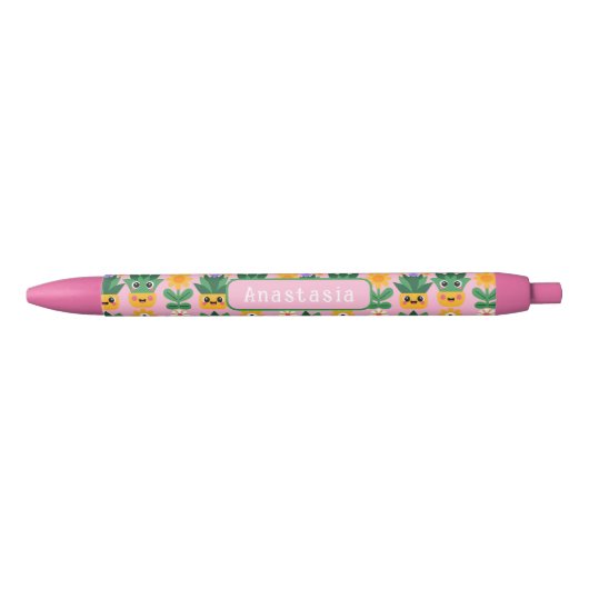 Stylo Noir Jolie impression de plante en pot personnalisable (Devant)