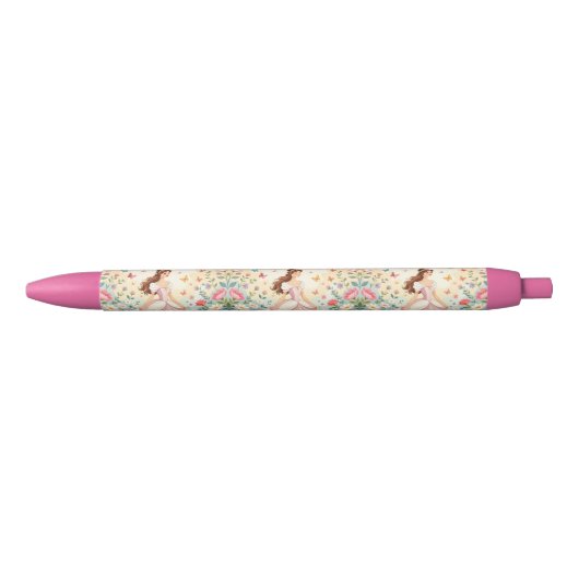 Stylo Noir Jolie princesse avec papillons (Devant)
