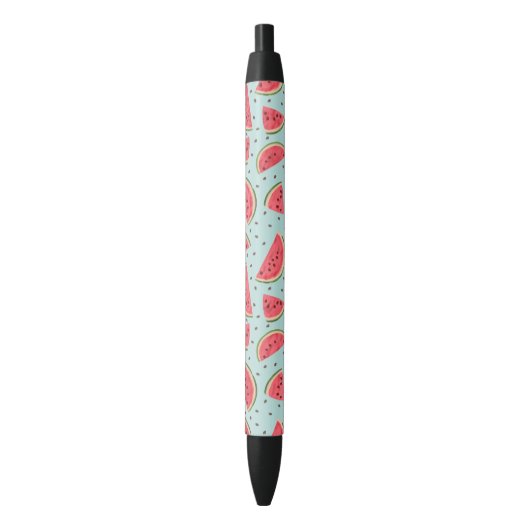 Stylo Noir Jolie tranche de pastèque et motif de graines (devant Vertical)