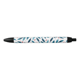 Stylo Noir Jolies branches d'aquarelle - turquoise et rouge
