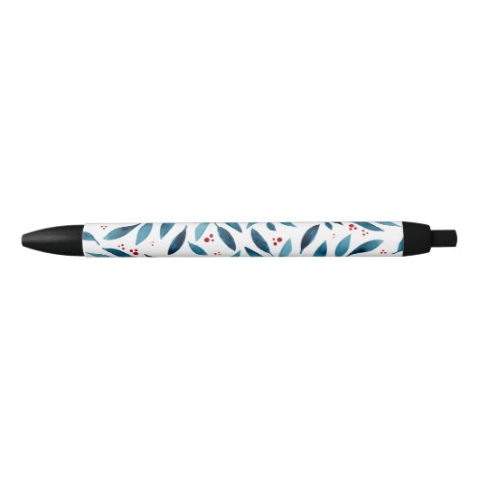 Stylo Noir Jolies branches d'aquarelle - turquoise et rouge (Devant)
