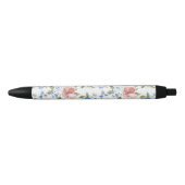 Stylo Noir Jolies Fleurs Bleues Rouges (Devant)