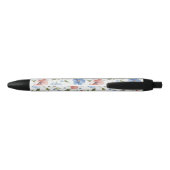 Stylo Noir Jolies Fleurs Bleues Rouges (Dos)