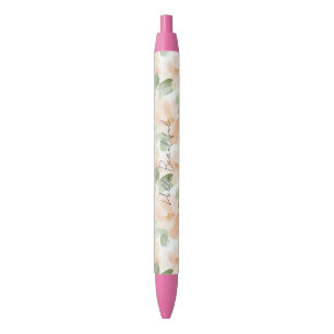 Stylo Noir Jolies fleurs de pêche