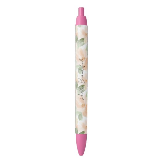 Stylo Noir Jolies fleurs de pêche (devant Vertical)