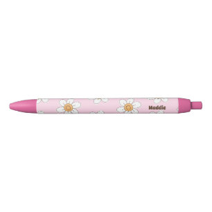 Stylo Noir Jolies Fleurs Roses Personnalisées