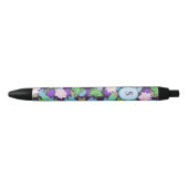 Stylo Noir Jolis grenouilles bleues et vertes monogramme init (Devant)