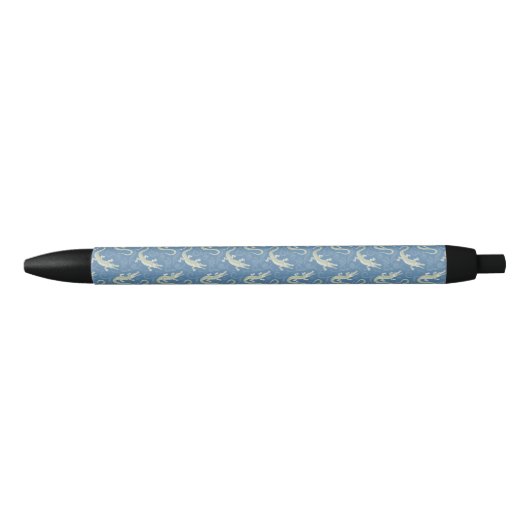 Stylo Noir Jouer Alligator Vert Paisley sur Bleu (Devant)