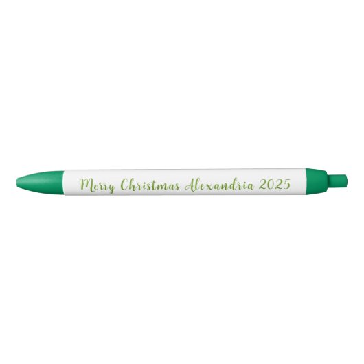 Stylo Noir Joyeux Noël Nom 2025 en vert (Devant)
