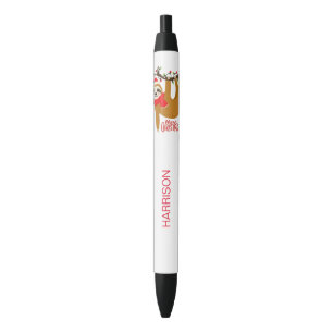 Stylo Noir Joyeux Noël Sloth Nom personnalisé