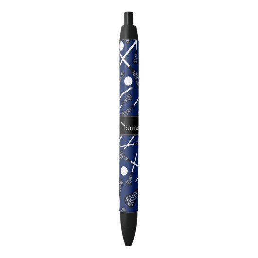 Stylo Noir Lacrosse nommée personnalisée de bleu marine (devant Vertical)