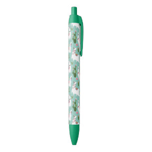 Stylo Noir Lamas mignons sur le motif turquoise