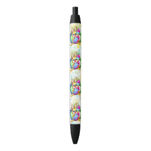 Stylo Noir Lapin drôle mordant un œuf de Pâques