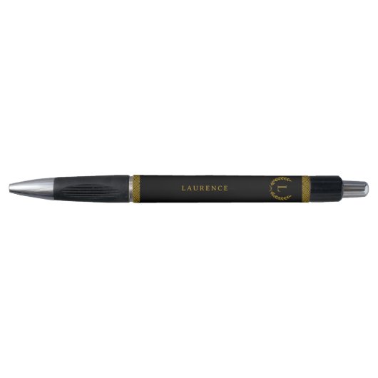 Stylo noir laurier or nom monogramme (Devant)