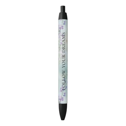 Stylo Noir Lavande romantique violette Florale (devant Vertical)