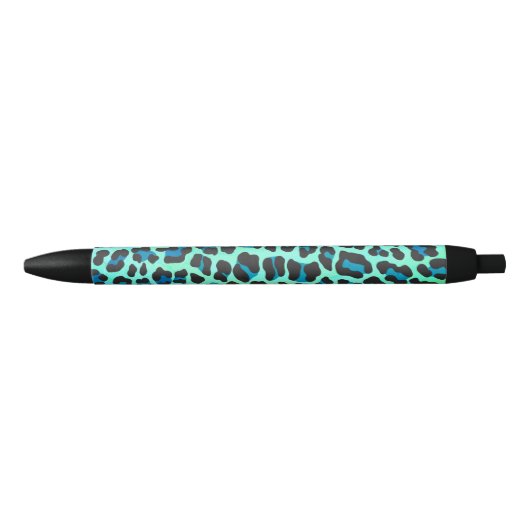 Stylo Noir Léopard noir et Turquoise (Devant)